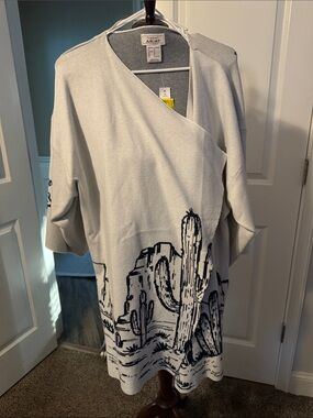 Ariat Light Gray Cardigan with Navy Cactus Print